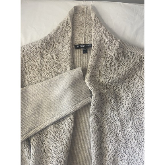 Women's Eileen Fisher 100% Wool Oatmeal Open Ribbed Long Sleeve Sweater-Size Lrg - Picture 1 of 10